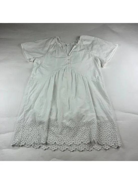 Old Navy White Cotton Eyelet Babydoll Mini Dress L - Picture 1 of 8